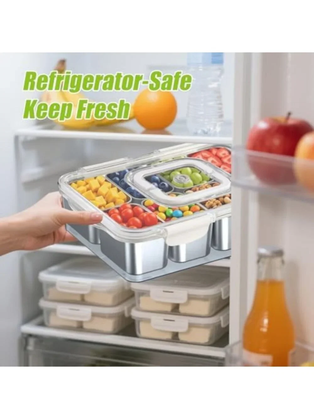 Stainless Steel Snack Box - 8 Compartment Divided Serving Tray for Snacks